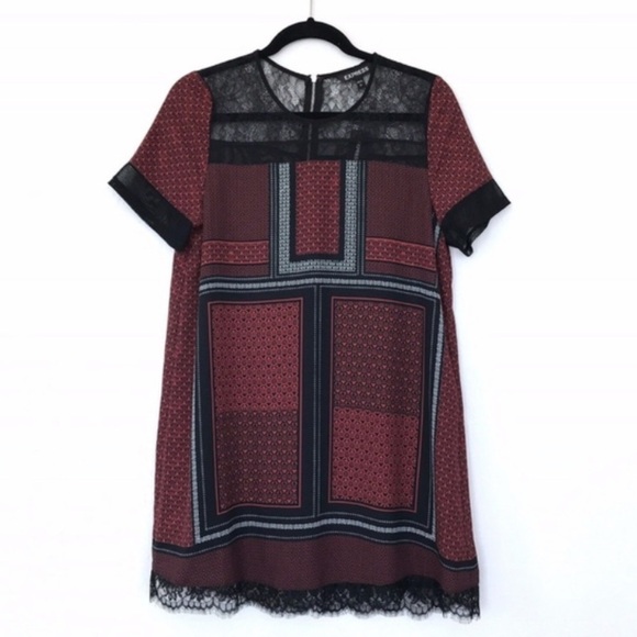 [Express] Flirty Red Printed Shift Dress - Picture 7 of 8